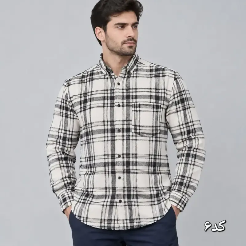 پیراهن پشمی مردانه چهارخانه قواره آزاد پنبه و پلیمر سایزبزرگ