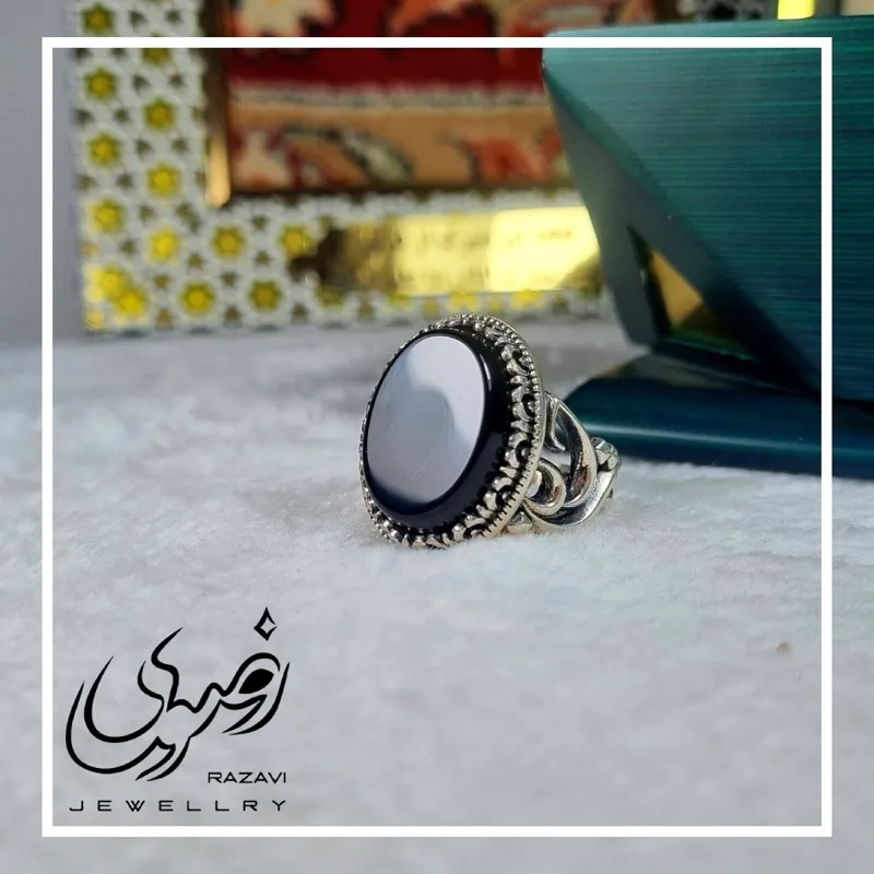 انگشتر مردانه آلیاژ نقره روس با سنگ عقیق مشکی